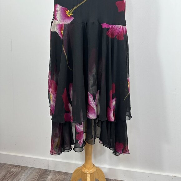 Midnight Velvet Black Asymmetrical Beaded Fairycore Whimsigoth Midi Dress Sz M - Picture 12 of 16